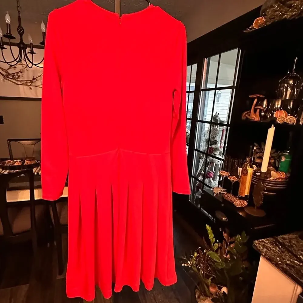 J. Crew Elegant Pleated Long Sleeve Red Knit Mini Dress Size 8 like new